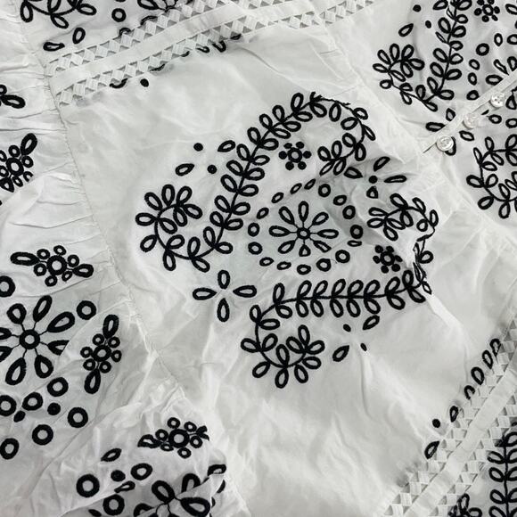 Marissa‎ Webb Dress Womens 4 White Black Eyelet Embroidered Midi Ruffle Cotton - Picture 12 of 12